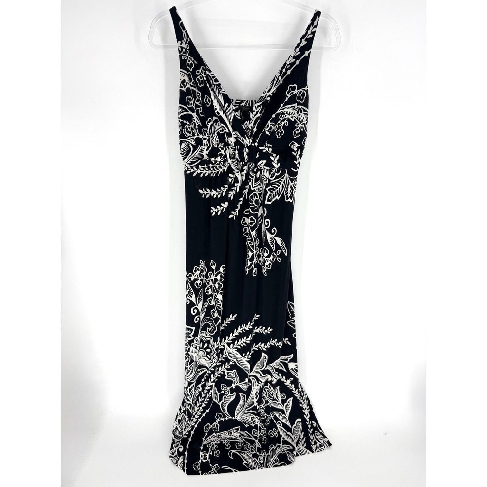 Soma Intimates Black White‎ Floral Maxi Dress Empire Waist V-Neck Size Small